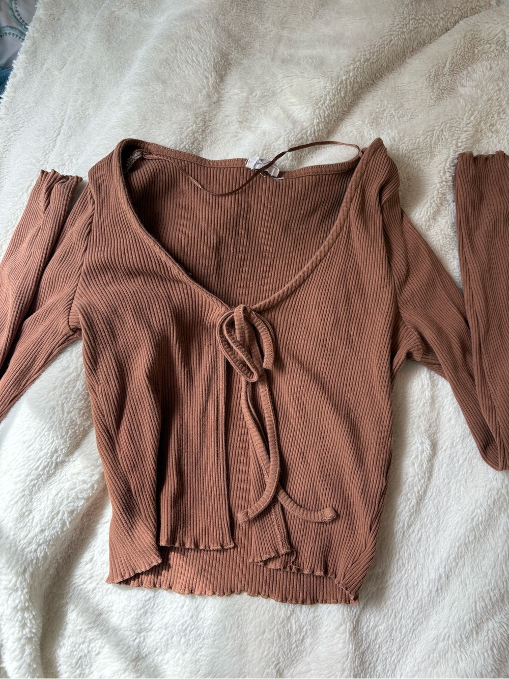 Cotton On Ribbed Tie-Front Top in Warm Brown